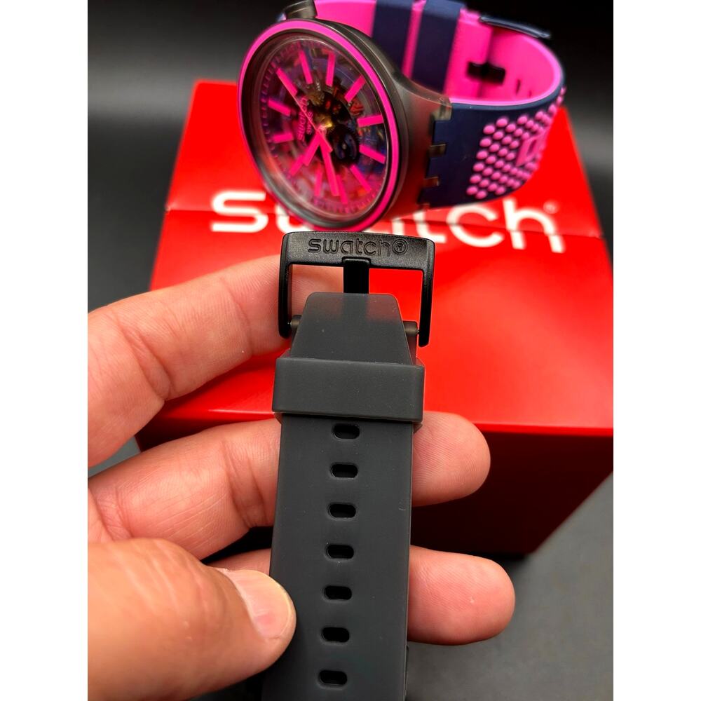 Swatch Big Bold Blue Taste SO27B111 Swiss Made Skeleton Watch NIB Two Straps - Picture 16 of 17